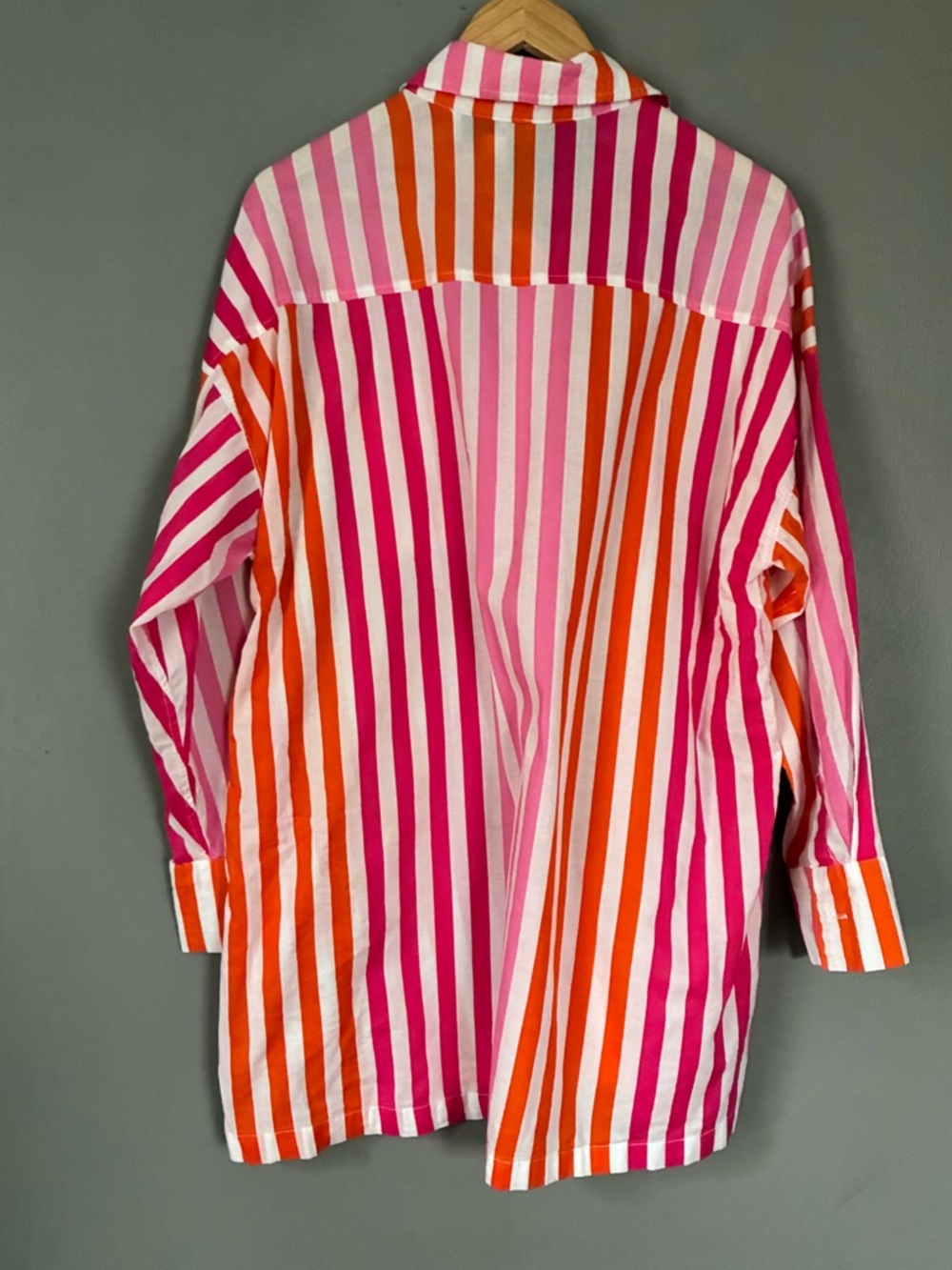 Beach Riot Shirt Womens Large Petite Pink Orange Alexa Striped Cotton Coverup - Picture 7 of 10